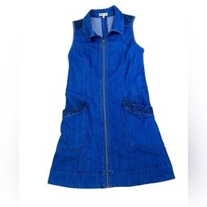 Democracy Women's Zip up Blue Jean Dress with Embroidered Shoulders Size XS